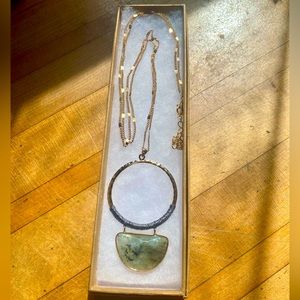 Labradorite Pendant Necklace Gold Chain Never Worn Conversational Piece Elegant